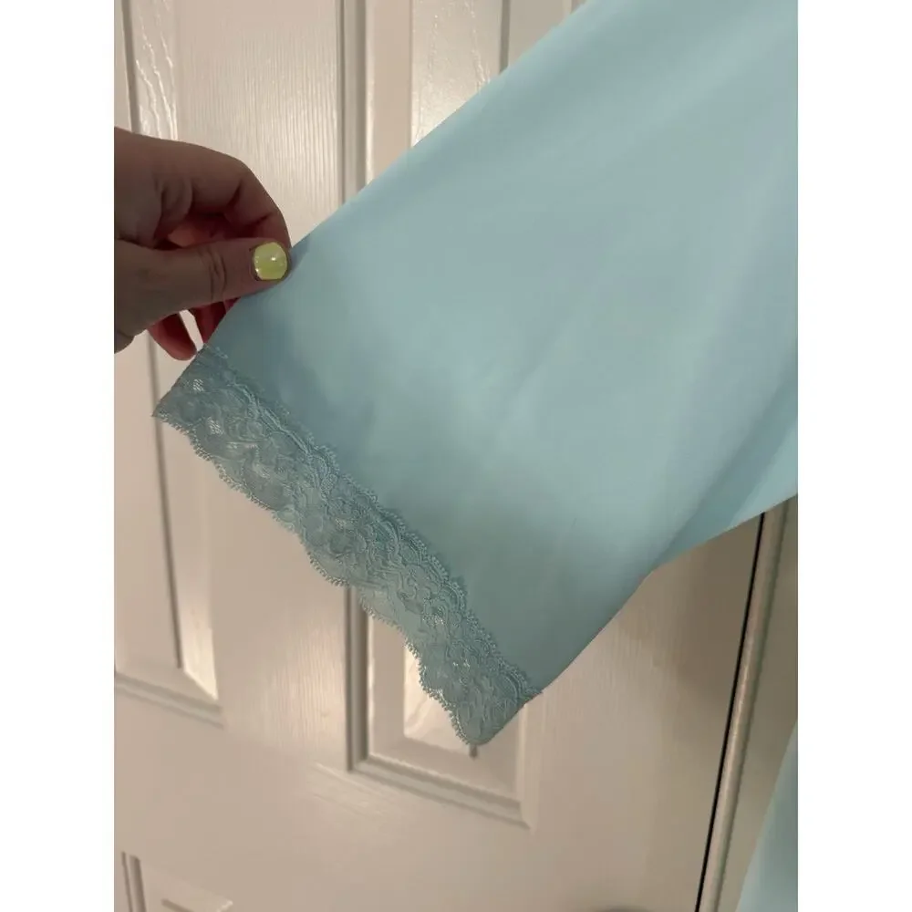 Shadowline Vintage 1950s Robe Nightgown Baby Blue Large Embroidered Lace